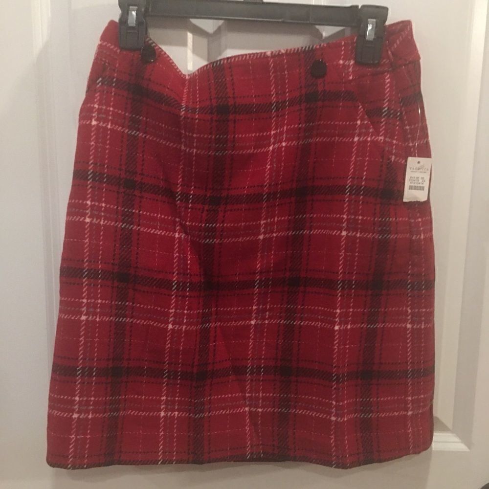 Talbots size 6 petite red plaid wool skirt